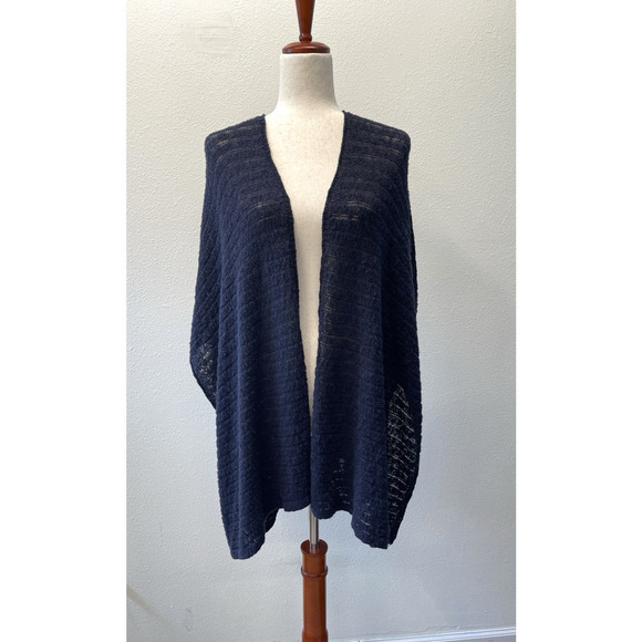 J. Jill Wrap Cardigan Sweater Women One Size Navy Blue Open Knit Beachy Coastal - Picture 1 of 6